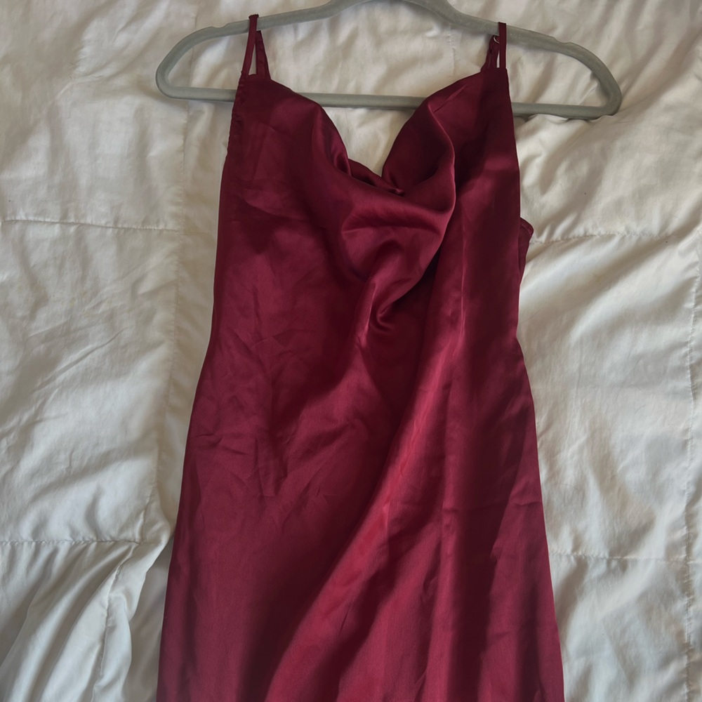 Pretty Little Thing Red Satin Cowl-Neck Midi Dress (Size 2)